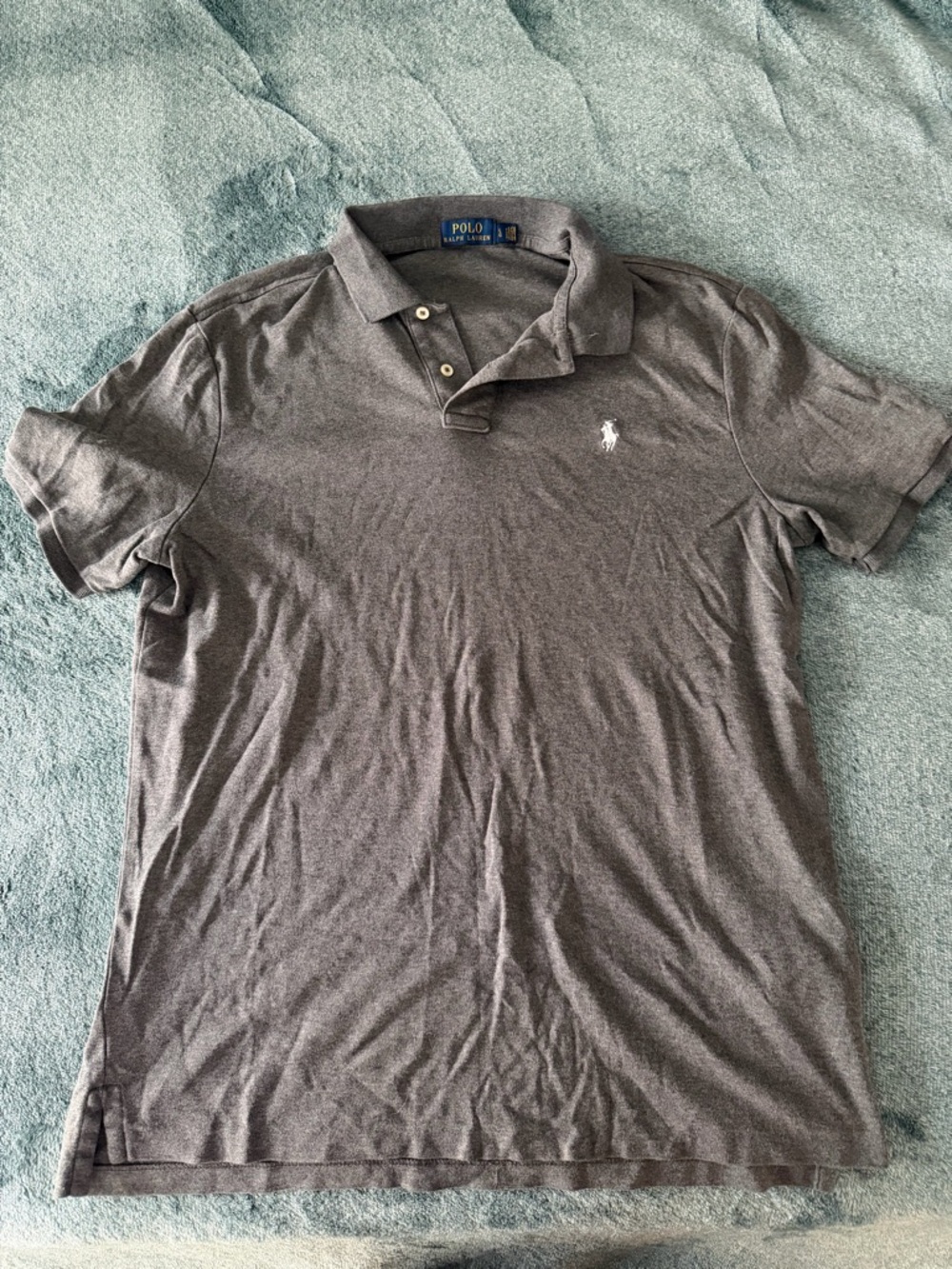 Polo by Ralph Lauren Men's Gray Logo Collared Polo Shirt Size Large